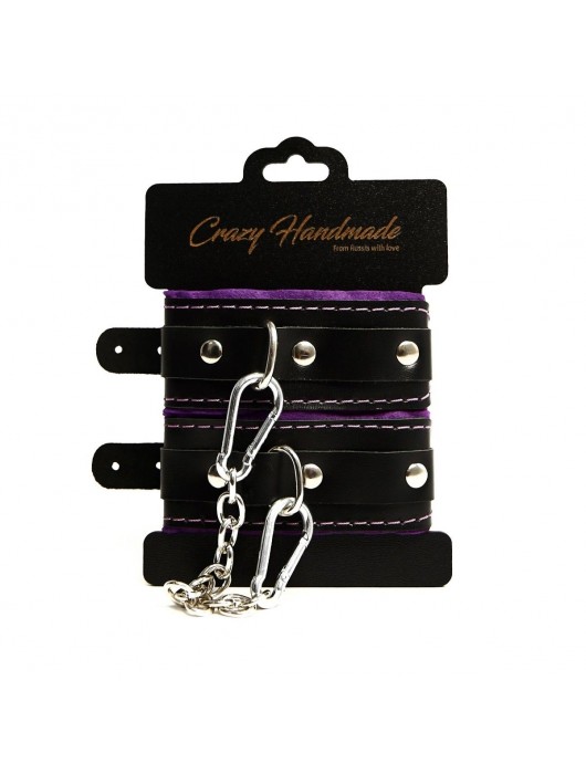 Черно-фиолетовые скругленные наручники с мягкой подкладкой - Crazy Handmade - купить с доставкой в Новокуйбышевске