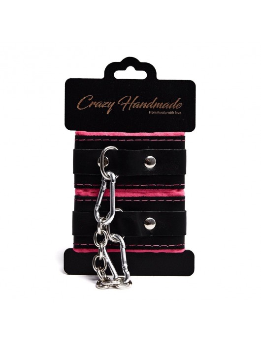 Черно-розовые скругленные наручники с мягкой подкладкой - Crazy Handmade - купить с доставкой в Новокуйбышевске