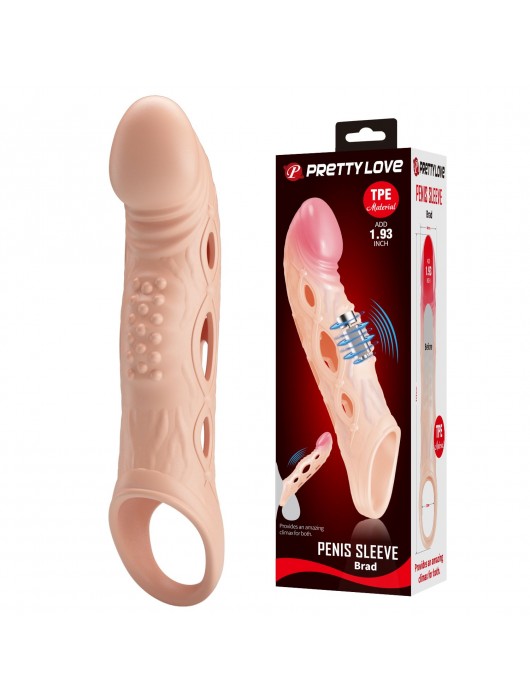 Телесная удлиняющая насадка с рельефом и вибрацией Brad - 21,3 см. - Baile - в Новокуйбышевске купить с доставкой