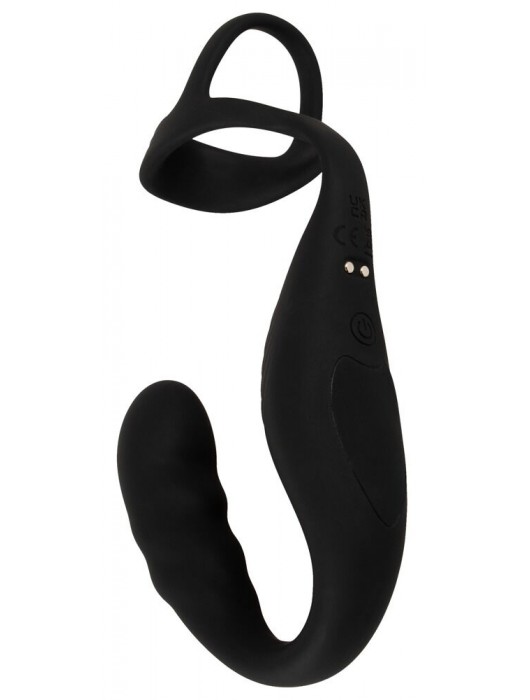 Черное эрекционное кольцо со стимуляцией промежности и анальной пробкой Cock Ring with RC Prostate Plug - Orion - в Новокуйбышевске купить с доставкой