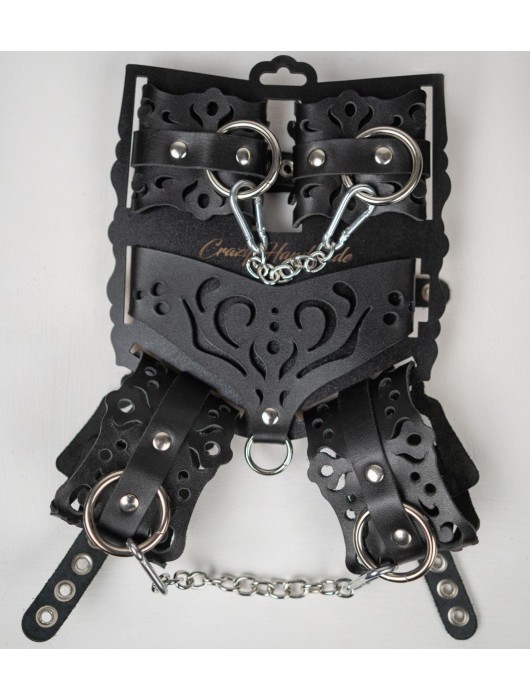 Черный ажурный кожаный набор фиксаций - Crazy Handmade - купить с доставкой в Новокуйбышевске