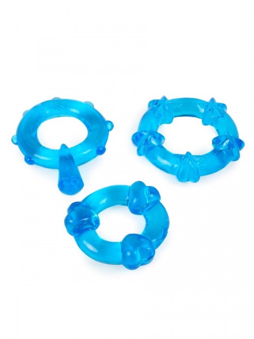 Набор из 3 синих эрекционных колец с различным рельефом - Erowoman-Eroman - в Новокуйбышевске купить с доставкой