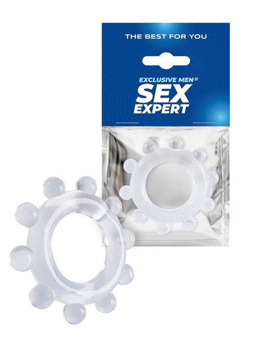 Прозрачное эрекционное кольцо со стимулирующими шариками - Sex Expert - в Новокуйбышевске купить с доставкой