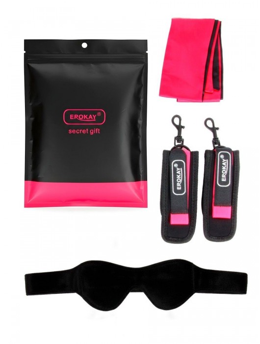 Черно-розовый эротический набор: маска, наручники и повязка - Erokay - купить с доставкой в Новокуйбышевске