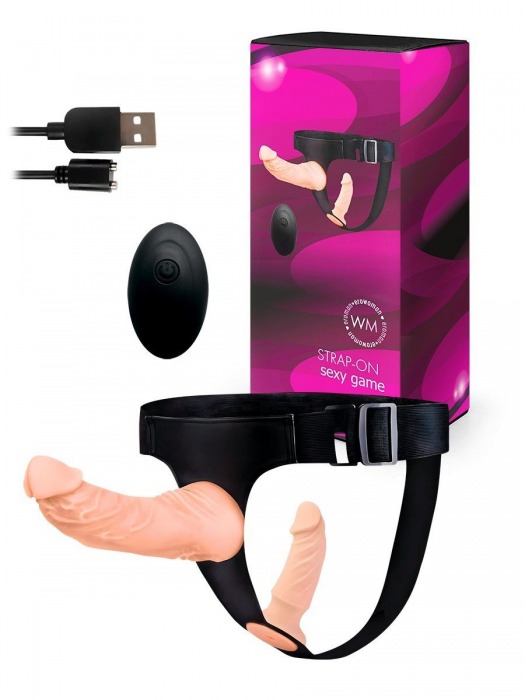 Женский страпон с 2 насадками, вибрацией и пультом ДУ - Erowoman-Eroman - купить с доставкой в Новокуйбышевске