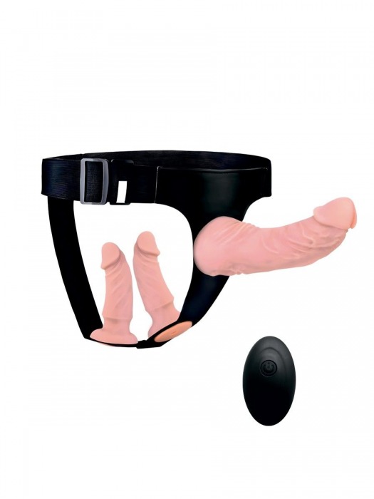 Женский страпон с 3 насадками и вибрацией - Erowoman-Eroman - купить с доставкой в Новокуйбышевске