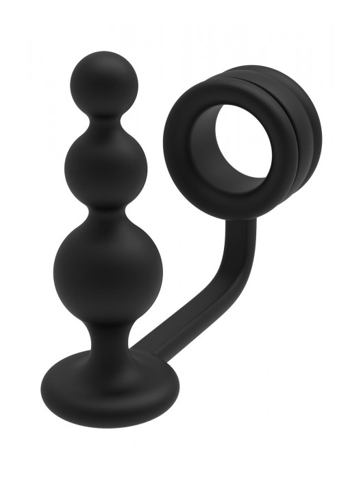 Черное эрекционное кольцо с анальной елочкой Cockring With Beaded Anal Plug - Dream Toys - в Новокуйбышевске купить с доставкой