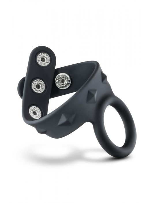 Черное эрекционное кольцо с подхватом мошонки на кнопках VS6 - Blush Novelties - в Новокуйбышевске купить с доставкой