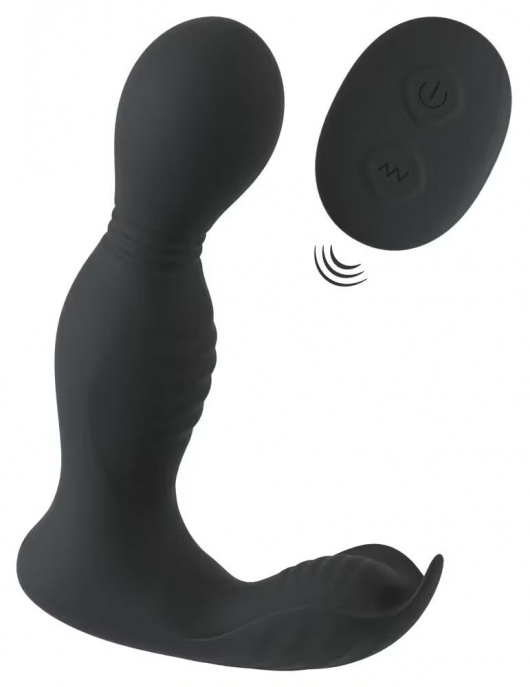 Черная анальная пробка с вибрацией, вращением и пультом ДУ RC Butt Plug with 2 Functions - Orion - в Новокуйбышевске купить с доставкой