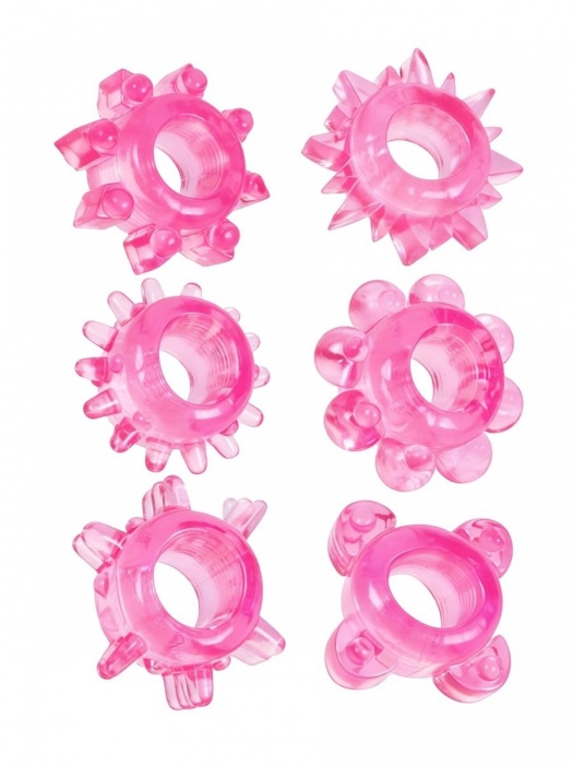 Набор из 6 розовых эрекционных колец с различным рельефом - Erowoman-Eroman - в Новокуйбышевске купить с доставкой