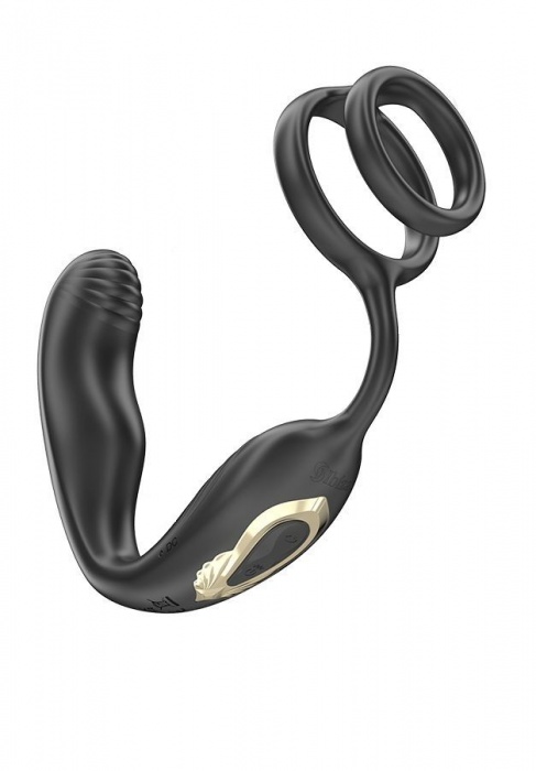 Черная анальная пробка с вращением и эрекционными кольцами - Ibiza - в Новокуйбышевске купить с доставкой