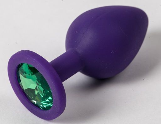 Фиолетовая силиконовая пробка с зеленым кристаллом - 9,5 см. - 4sexdreaM - купить с доставкой в Новокуйбышевске