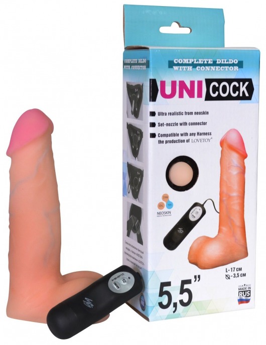 Фаллическая насадка Харнесс UNICOCK 5,5  с вибрацией - 17 см. - LOVETOY (А-Полимер) - купить с доставкой в Новокуйбышевске
