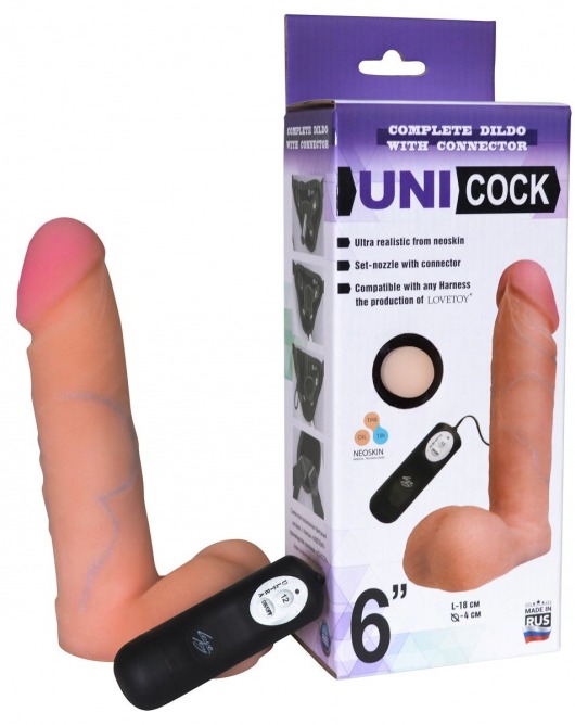 Фаллическая насадка Харнесс UNICOCK 6  с вибрацией - 18 см. - LOVETOY (А-Полимер) - купить с доставкой в Новокуйбышевске