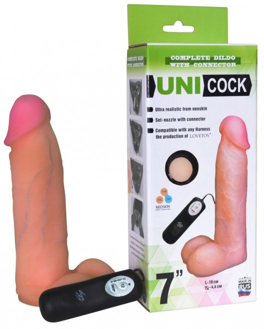 Фаллическая насадка Харнесс UNICOCK 7  с вибрацией - 19 см. - LOVETOY (А-Полимер) - купить с доставкой в Новокуйбышевске