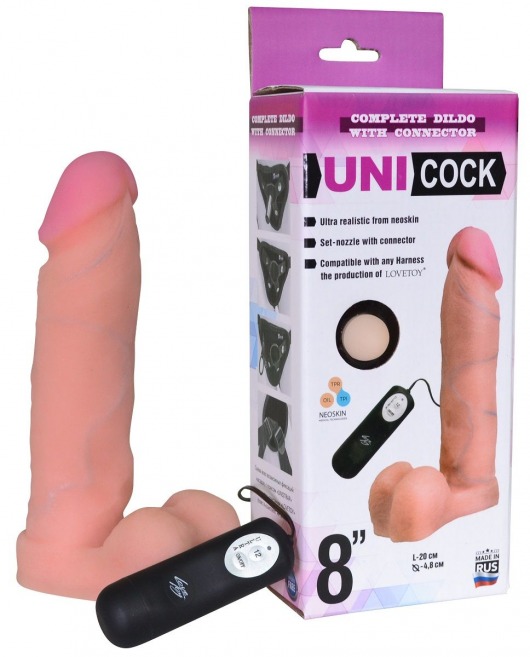Фаллическая насадка Харнесс UNICOCK 8  с вибрацией - 20 см. - LOVETOY (А-Полимер) - купить с доставкой в Новокуйбышевске