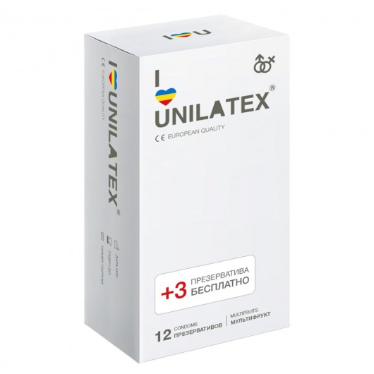 Разноцветные ароматизированные презервативы Unilatex Multifruit  - 12 шт. + 3 шт. в подарок - Unilatex - купить с доставкой в Новокуйбышевске