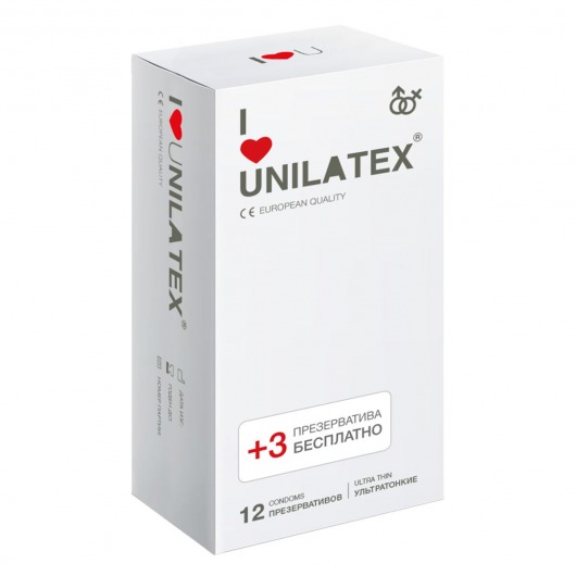 Ультратонкие презервативы Unilatex Ultra Thin - 12 шт. + 3 шт. в подарок - Unilatex - купить с доставкой в Новокуйбышевске