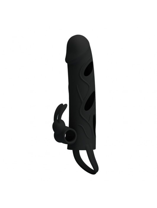 Чёрная насадка с клиторальным вибростимулятором и закрытой головкой - 14 см. - Baile - в Новокуйбышевске купить с доставкой