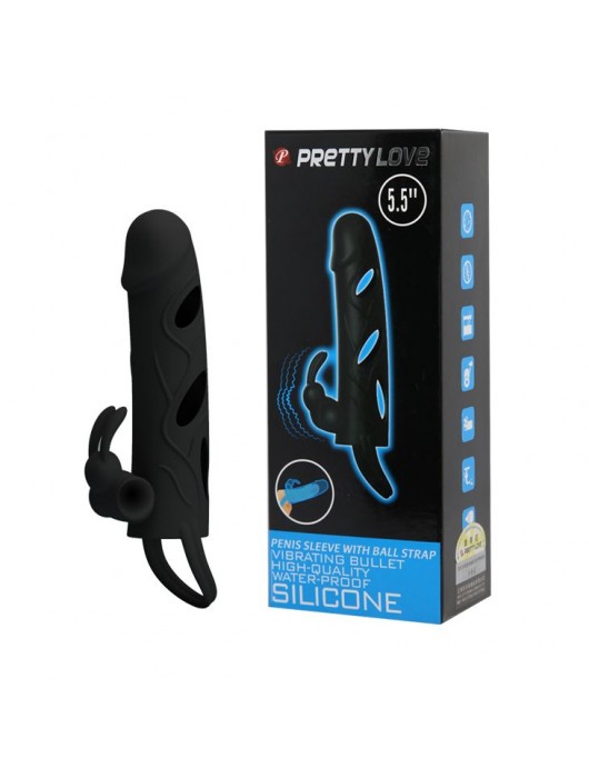 Чёрная насадка с клиторальным вибростимулятором и закрытой головкой - 14 см. - Baile - в Новокуйбышевске купить с доставкой