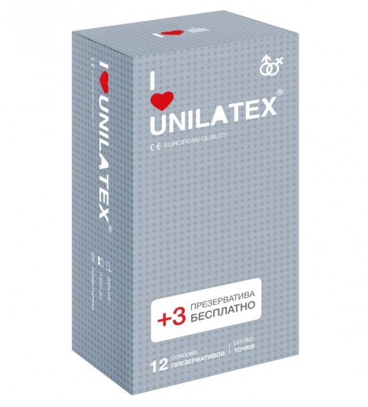 Презервативы с точками Unilatex Dotted - 12 шт. + 3 шт. в подарок - Unilatex - купить с доставкой в Новокуйбышевске