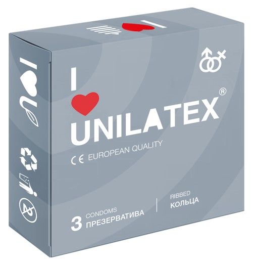 Презервативы с рёбрами Unilatex Ribbed - 3 шт. - Unilatex - купить с доставкой в Новокуйбышевске