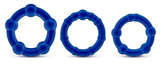 Набор из 3 синих эрекционных колец Stay Hard Beaded Cockrings - Blush Novelties - в Новокуйбышевске купить с доставкой