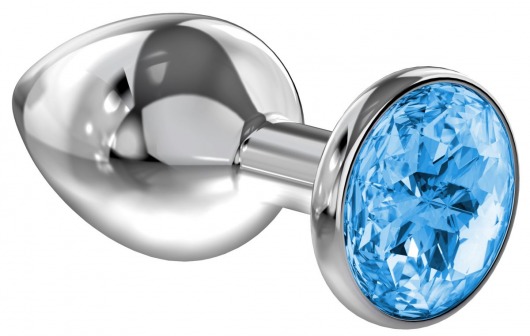 Большая серебристая анальная пробка Diamond Light blue Sparkle Large с голубым кристаллом - 8 см. - Lola Games - купить с доставкой в Новокуйбышевске