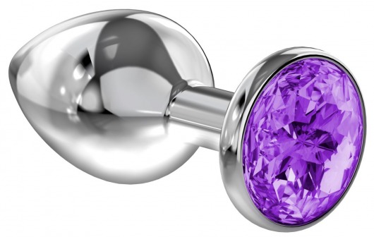 Большая серебристая анальная пробка Diamond Purple Sparkle Large с фиолетовым кристаллом - 8 см. - Lola Games - купить с доставкой в Новокуйбышевске