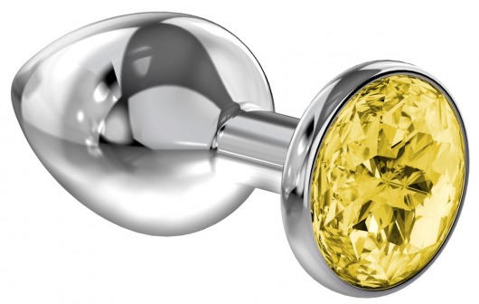 Большая серебристая анальная пробка Diamond Yellow Sparkle Large с жёлтым кристаллом - 8 см. - Lola Games - купить с доставкой в Новокуйбышевске