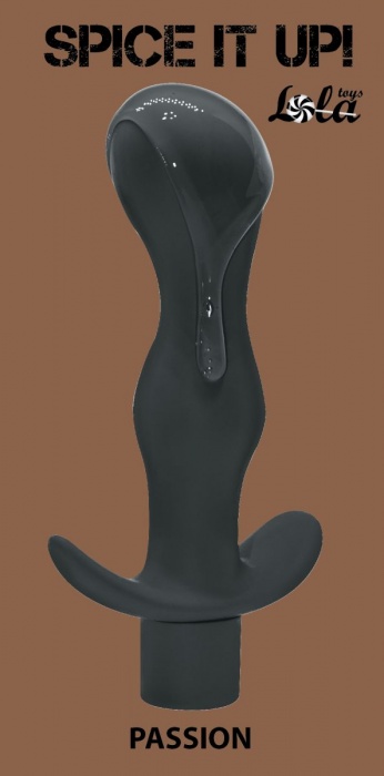 Серая фигурная анальная пробка с вибрацией Passion - 14 см. - Lola Games