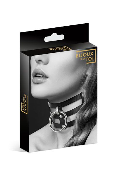 Чёрный тройной чокер с большим кольцом - Bijoux Pour Toi - купить с доставкой в Новокуйбышевске