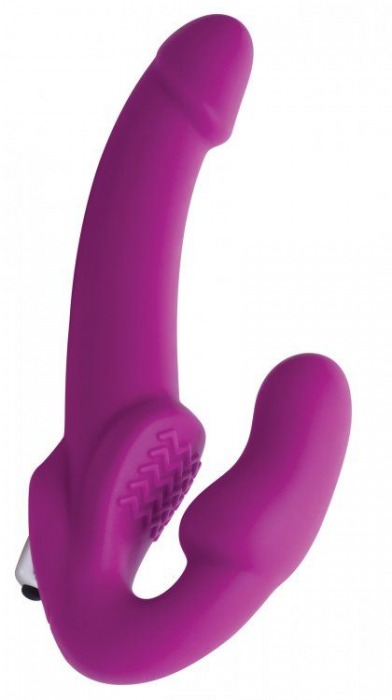Ярко-розовый безремневой вибрострапон Evoke Vibrating Strapless Silicone Strap-on Dildo - XR Brands - купить с доставкой в Новокуйбышевске