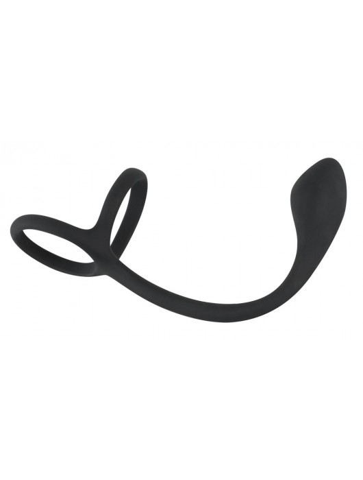 Эрекционное кольцо с утяжкой на мошонку и анальным плаг Black Velvets - Orion - в Новокуйбышевске купить с доставкой