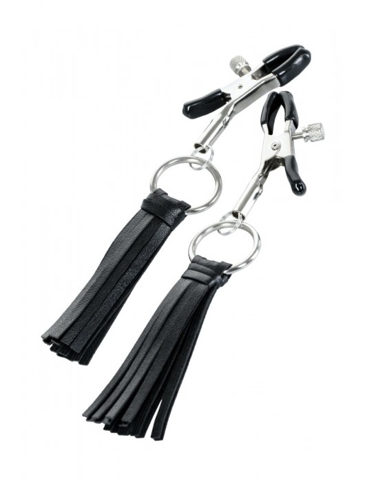 Черно-серебристые зажимы для сосков Theatre с кисточками - ToyFa - купить с доставкой в Новокуйбышевске