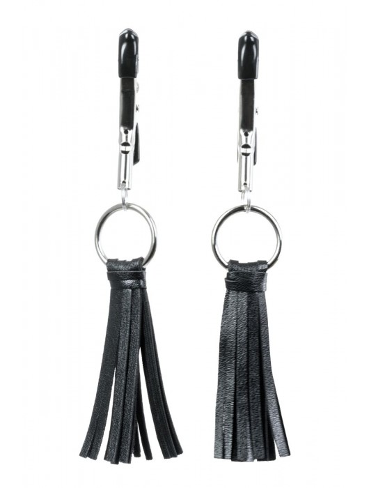 Черно-серебристые зажимы для сосков Theatre с кисточками - ToyFa - купить с доставкой в Новокуйбышевске