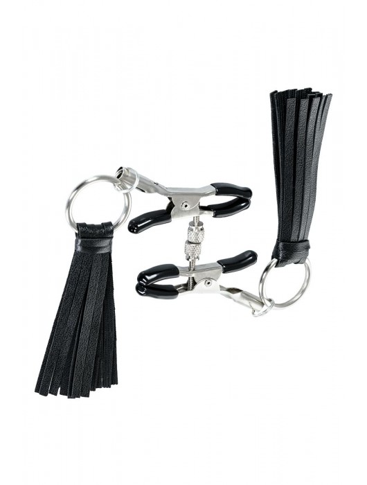 Черно-серебристые зажимы для сосков Theatre с кисточками - ToyFa - купить с доставкой в Новокуйбышевске