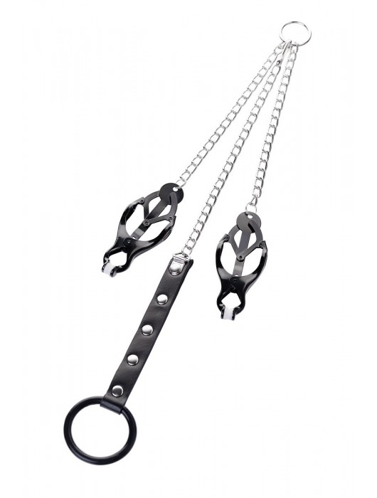 Черно-серебристые зажимы для сосков с кольцом для пениса TOYFA Metal - ToyFa - купить с доставкой в Новокуйбышевске